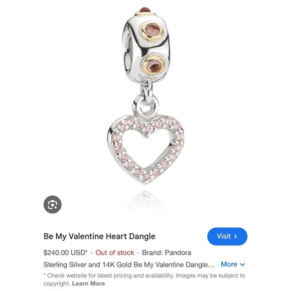 Pandora Two Tone Be My Valentine Dangle Charm - Retired - Picture 5 of 5